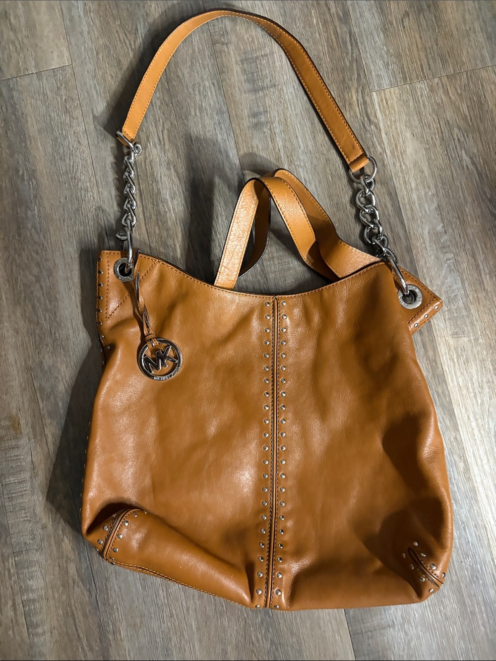 Michael Kors Cognac Leather Studded Shoulder Bag
